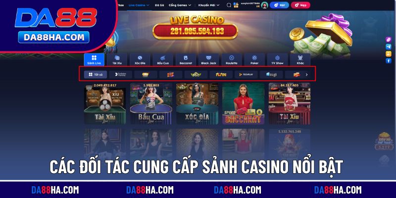 Danh sách những đơn vị cung cấp trò chơi Casino